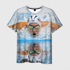 Мужская футболка 3D с принтом Пловец в Тюмени, 100% полиэфир | прямой крой, круглый вырез горловины, длина до линии бедер | Тематика изображения на принте: плавание