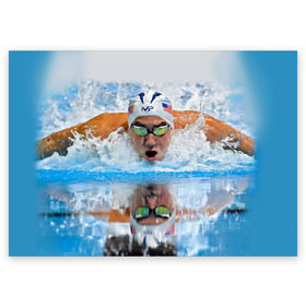Поздравительная открытка с принтом Пловец в Тюмени, 100% бумага | плотность бумаги 280 г/м2, матовая, на обратной стороне линовка и место для марки
 | Тематика изображения на принте: плавание