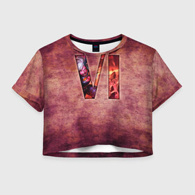 Женская футболка 3D укороченная с принтом VI 2 в Тюмени, 100% полиэстер | круглая горловина, длина футболки до линии талии, рукава с отворотами | l.o.l | league of legends | игры | лига легенд | лол