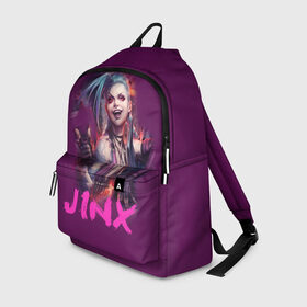 Рюкзак 3D с принтом Jinx в Тюмени, 100% полиэстер | лямки с регулируемой длиной, сверху петелька, чтобы рюкзак можно было повесить на вешалку. Основное отделение закрывается на молнию, как и внешний карман. Внутри два дополнительных кармана, один из которых закрывается на молнию. По бокам два дополнительных кармашка | Тематика изображения на принте: l.o.l | league of legends | игры | лига легенд | лол