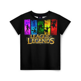 Детская футболка 3D с принтом LOL Heroes 2 в Тюмени, 100% гипоаллергенный полиэфир | прямой крой, круглый вырез горловины, длина до линии бедер, чуть спущенное плечо, ткань немного тянется | Тематика изображения на принте: l.o.l | league of legends | игры | лига легенд | лол
