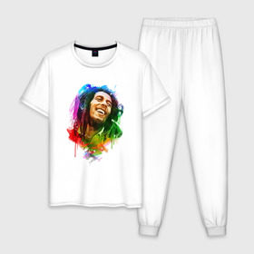 Мужская пижама хлопок с принтом Bob Marley в Тюмени, 100% хлопок | брюки и футболка прямого кроя, без карманов, на брюках мягкая резинка на поясе и по низу штанин
 | боб | марли | музыка