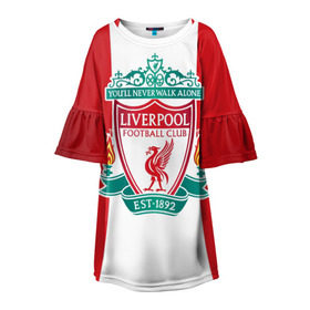 Детское платье 3D с принтом Liverpool FC в Тюмени, 100% полиэстер | прямой силуэт, чуть расширенный к низу. Круглая горловина, на рукавах — воланы | Тематика изображения на принте: англия | клуб | ливерпуль | фк | футбол | футбольный