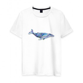 Мужская футболка хлопок с принтом Полигональный кит в Тюмени, 100% хлопок | прямой крой, круглый вырез горловины, длина до линии бедер, слегка спущенное плечо. | 