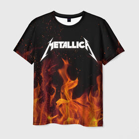 Мужская футболка 3D с принтом Metallica fire в Тюмени, 100% полиэфир | прямой крой, круглый вырез горловины, длина до линии бедер | металлика