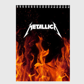 Скетчбук с принтом Metallica fire в Тюмени, 100% бумага
 | 48 листов, плотность листов — 100 г/м2, плотность картонной обложки — 250 г/м2. Листы скреплены сверху удобной пружинной спиралью | металлика
