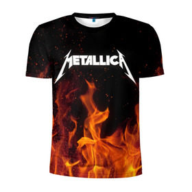 Мужская футболка 3D спортивная с принтом Metallica fire в Тюмени, 100% полиэстер с улучшенными характеристиками | приталенный силуэт, круглая горловина, широкие плечи, сужается к линии бедра | металлика