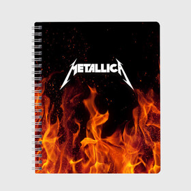 Тетрадь с принтом Metallica fire в Тюмени, 100% бумага | 48 листов, плотность листов — 60 г/м2, плотность картонной обложки — 250 г/м2. Листы скреплены сбоку удобной пружинной спиралью. Уголки страниц и обложки скругленные. Цвет линий — светло-серый
 | металлика