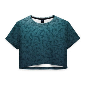 Женская футболка 3D укороченная с принтом Акулы-молоты в Тюмени, 100% полиэстер | круглая горловина, длина футболки до линии талии, рукава с отворотами | камуфляж | море | океан | рыба