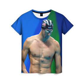 Женская футболка 3D с принтом Michael Phelps в Тюмени, 100% полиэфир ( синтетическое хлопкоподобное полотно) | прямой крой, круглый вырез горловины, длина до линии бедер | бассейн | пловец | чемпион. фелепс