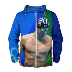Мужская ветровка 3D с принтом Michael Phelps в Тюмени, 100% полиэстер | подол и капюшон оформлены резинкой с фиксаторами, два кармана без застежек по бокам, один потайной карман на груди | бассейн | пловец | чемпион. фелепс