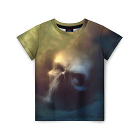 Детская футболка 3D с принтом Череп в дыму в Тюмени, 100% гипоаллергенный полиэфир | прямой крой, круглый вырез горловины, длина до линии бедер, чуть спущенное плечо, ткань немного тянется | Тематика изображения на принте: дым | скелет | череп