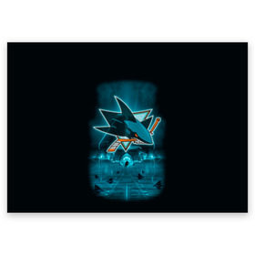 Поздравительная открытка с принтом Хоккей 4 в Тюмени, 100% бумага | плотность бумаги 280 г/м2, матовая, на обратной стороне линовка и место для марки
 | nhl | sharks | stanley cup |  san jose sharks | кубок стенли | кубок стэнли | нхл | сан хосе | сан хосе шаркс | хоккей | хоккейный клуб | шаркс