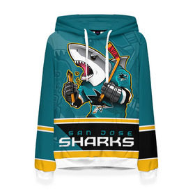 Женская толстовка 3D с принтом San Jose Sharks в Тюмени, 100% полиэстер  | двухслойный капюшон со шнурком для регулировки, мягкие манжеты на рукавах и по низу толстовки, спереди карман-кенгуру с мягким внутренним слоем. | nhl | san jose sharks | sharks | stanley cup | кубок стенли | кубок стэнли | нхл | сан хосе | сан хосе шаркс | хоккей | хоккейный клуб | шаркс