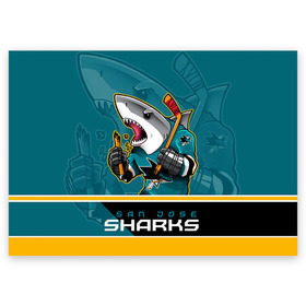 Поздравительная открытка с принтом San Jose Sharks в Тюмени, 100% бумага | плотность бумаги 280 г/м2, матовая, на обратной стороне линовка и место для марки
 | nhl | san jose sharks | sharks | stanley cup | кубок стенли | кубок стэнли | нхл | сан хосе | сан хосе шаркс | хоккей | хоккейный клуб | шаркс
