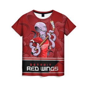 Женская футболка 3D с принтом Detroit Red Wings в Тюмени, 100% полиэфир ( синтетическое хлопкоподобное полотно) | прямой крой, круглый вырез горловины, длина до линии бедер | detroit red wings | nhl | stanley cup | детройд | детройт ред уингз | кубок стенли | кубок стэнли | марченко | нхл | хоккей | хоккейный клуб