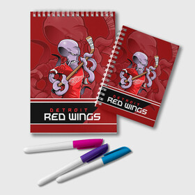 Блокнот с принтом Detroit Red Wings в Тюмени, 100% бумага | 48 листов, плотность листов — 60 г/м2, плотность картонной обложки — 250 г/м2. Листы скреплены удобной пружинной спиралью. Цвет линий — светло-серый
 | Тематика изображения на принте: detroit red wings | nhl | stanley cup | детройд | детройт ред уингз | кубок стенли | кубок стэнли | марченко | нхл | хоккей | хоккейный клуб