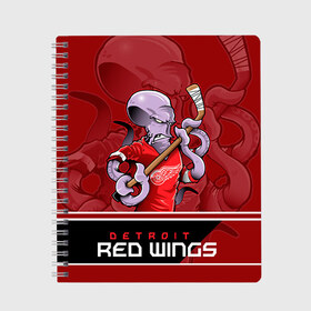 Тетрадь с принтом Detroit Red Wings в Тюмени, 100% бумага | 48 листов, плотность листов — 60 г/м2, плотность картонной обложки — 250 г/м2. Листы скреплены сбоку удобной пружинной спиралью. Уголки страниц и обложки скругленные. Цвет линий — светло-серый
 | Тематика изображения на принте: detroit red wings | nhl | stanley cup | детройд | детройт ред уингз | кубок стенли | кубок стэнли | марченко | нхл | хоккей | хоккейный клуб
