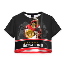 Женская футболка 3D укороченная с принтом Ottawa Senators в Тюмени, 100% полиэстер | круглая горловина, длина футболки до линии талии, рукава с отворотами | nhl | ottawa senators | stanley cup | кубок стенли | кубок стэнли | нхл | оттава сенаторз | сенаторс | хоккей | хоккейный клуб
