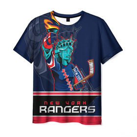 Мужская футболка 3D с принтом New York Rangers в Тюмени, 100% полиэфир | прямой крой, круглый вырез горловины, длина до линии бедер | new york rangers | nhl | stanley cup | кубок стенли | кубок стэнли | нхл | нью йорк рейнджерс | нью йорк рейнджеры | рейнджеры | хоккей | хоккейный клуб