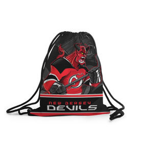 Рюкзак-мешок 3D с принтом New Jersey Devils в Тюмени, 100% полиэстер | плотность ткани — 200 г/м2, размер — 35 х 45 см; лямки — толстые шнурки, застежка на шнуровке, без карманов и подкладки | new jersey devils | nhl | stanley cup | дъяволы нью джерси | калинин | кубок стенли | кубок стэнли | нхл | нью джерси девилз | хоккей | хоккейный клуб