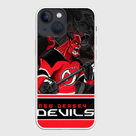 Чехол для iPhone 13 mini с принтом New Jersey Devils в Тюмени,  |  | Тематика изображения на принте: new jersey devils | nhl | stanley cup | дъяволы нью джерси | калинин | кубок стенли | кубок стэнли | нхл | нью джерси девилз | хоккей | хоккейный клуб