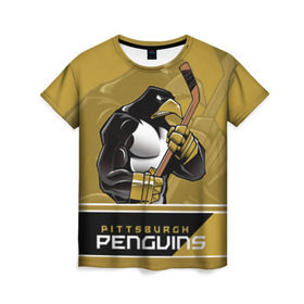 Женская футболка 3D с принтом Pittsburgh Penguins в Тюмени, 100% полиэфир ( синтетическое хлопкоподобное полотно) | прямой крой, круглый вырез горловины, длина до линии бедер | nhl | pittsburgh penguins | stanley cup | кросби | кубок стенли | кубок стэнли | малкин | нхл | пингвинс | питтсбург пингвинз | сидни кросби | хоккей | хоккейный клуб
