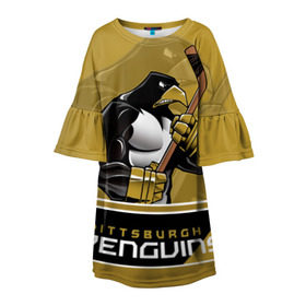 Детское платье 3D с принтом Pittsburgh Penguins в Тюмени, 100% полиэстер | прямой силуэт, чуть расширенный к низу. Круглая горловина, на рукавах — воланы | nhl | pittsburgh penguins | stanley cup | кросби | кубок стенли | кубок стэнли | малкин | нхл | пингвинс | питтсбург пингвинз | сидни кросби | хоккей | хоккейный клуб
