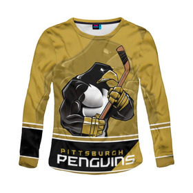 Женский лонгслив 3D с принтом Pittsburgh Penguins в Тюмени, 100% полиэстер | длинные рукава, круглый вырез горловины, полуприлегающий силуэт | nhl | pittsburgh penguins | stanley cup | кросби | кубок стенли | кубок стэнли | малкин | нхл | пингвинс | питтсбург пингвинз | сидни кросби | хоккей | хоккейный клуб