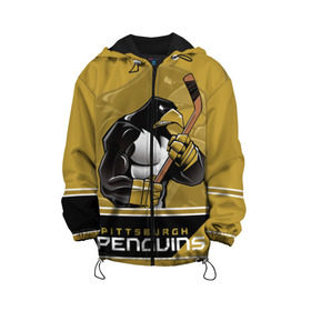 Детская куртка 3D с принтом Pittsburgh Penguins в Тюмени, 100% полиэстер | застежка — молния, подол и капюшон оформлены резинкой с фиксаторами, по бокам — два кармана без застежек, один потайной карман на груди, плотность верхнего слоя — 90 г/м2; плотность флисового подклада — 260 г/м2 | Тематика изображения на принте: nhl | pittsburgh penguins | stanley cup | кросби | кубок стенли | кубок стэнли | малкин | нхл | пингвинс | питтсбург пингвинз | сидни кросби | хоккей | хоккейный клуб