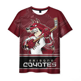 Мужская футболка 3D с принтом Arizona Coyotes в Тюмени, 100% полиэфир | прямой крой, круглый вырез горловины, длина до линии бедер | Тематика изображения на принте: arizona coyotes | nhl | stanley cup | аризона койотис | аризона койоты | кубок стенли | кубок стэнли | нхл | хоккей | хоккейный клуб