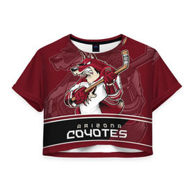 Женская футболка 3D укороченная с принтом Arizona Coyotes в Тюмени, 100% полиэстер | круглая горловина, длина футболки до линии талии, рукава с отворотами | arizona coyotes | nhl | stanley cup | аризона койотис | аризона койоты | кубок стенли | кубок стэнли | нхл | хоккей | хоккейный клуб
