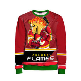 Детский свитшот 3D с принтом Calgary Flames в Тюмени, 100% полиэстер | свободная посадка, прямой крой, мягкая тканевая резинка на рукавах и понизу свитшота | calgary flames | nhl | stanley cup | калгари флэймз | кубок стенли | кубок стэнли | нхл | флэймс | хоккей | хоккейный клуб