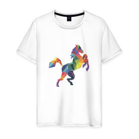 Мужская футболка хлопок с принтом Геометрическая лошадь 2 в Тюмени, 100% хлопок | прямой крой, круглый вырез горловины, длина до линии бедер, слегка спущенное плечо. | 