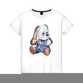 Женская футболка хлопок с принтом Акварельная плюшевая собачка в Тюмени, 100% хлопок | прямой крой, круглый вырез горловины, длина до линии бедер, слегка спущенное плечо | акварель | дети | животные | игрушки