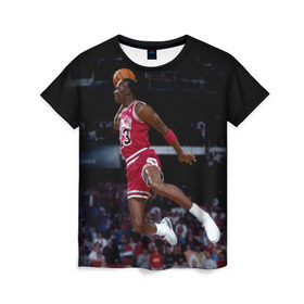 Женская футболка 3D с принтом Michael Jordan в Тюмени, 100% полиэфир ( синтетическое хлопкоподобное полотно) | прямой крой, круглый вырез горловины, длина до линии бедер | michael jordan | баскетбол | майкл джордан | нба