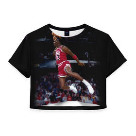 Женская футболка 3D укороченная с принтом Michael Jordan в Тюмени, 100% полиэстер | круглая горловина, длина футболки до линии талии, рукава с отворотами | michael jordan | баскетбол | майкл джордан | нба