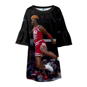 Детское платье 3D с принтом Michael Jordan в Тюмени, 100% полиэстер | прямой силуэт, чуть расширенный к низу. Круглая горловина, на рукавах — воланы | Тематика изображения на принте: michael jordan | баскетбол | майкл джордан | нба