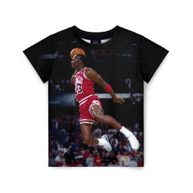 Детская футболка 3D с принтом Michael Jordan в Тюмени, 100% гипоаллергенный полиэфир | прямой крой, круглый вырез горловины, длина до линии бедер, чуть спущенное плечо, ткань немного тянется | michael jordan | баскетбол | майкл джордан | нба