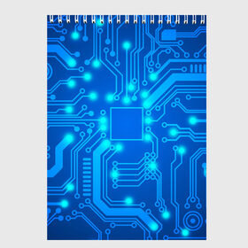 Скетчбук с принтом Электроника в Тюмени, 100% бумага
 | 48 листов, плотность листов — 100 г/м2, плотность картонной обложки — 250 г/м2. Листы скреплены сверху удобной пружинной спиралью | линии | точки | электроника