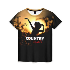 Женская футболка 3D с принтом Country music в Тюмени, 100% полиэфир ( синтетическое хлопкоподобное полотно) | прямой крой, круглый вырез горловины, длина до линии бедер | country | music | девушка | кантри | ковбой | мелодия | музыка | шляпа