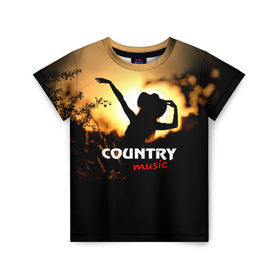 Детская футболка 3D с принтом Country music в Тюмени, 100% гипоаллергенный полиэфир | прямой крой, круглый вырез горловины, длина до линии бедер, чуть спущенное плечо, ткань немного тянется | country | music | девушка | кантри | ковбой | мелодия | музыка | шляпа
