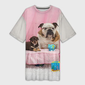 Платье-футболка 3D с принтом Bulldog 23 в Тюмени,  |  | bulldog blogger | tecuaniventura | блоггер | бульдог | бульдог блоггер | животные | карамелька | собаки