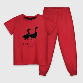 Детская пижама хлопок с принтом GUSSI в Тюмени, 100% хлопок |  брюки и футболка прямого кроя, без карманов, на брюках мягкая резинка на поясе и по низу штанин
 | gucci | gussi | антибренд | бренд | гуси | гучи | пародии