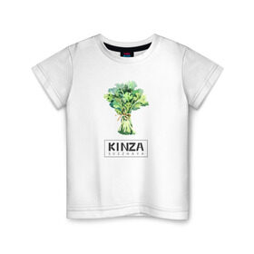 Детская футболка хлопок с принтом KINZA в Тюмени, 100% хлопок | круглый вырез горловины, полуприлегающий силуэт, длина до линии бедер | kenzo | kinza | антибренд | бренд | кензо | кинза | пародии