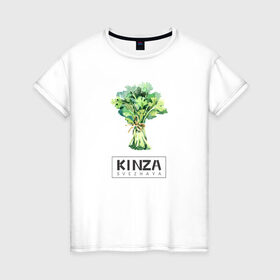Женская футболка хлопок с принтом KINZA в Тюмени, 100% хлопок | прямой крой, круглый вырез горловины, длина до линии бедер, слегка спущенное плечо | kenzo | kinza | антибренд | бренд | кензо | кинза | пародии