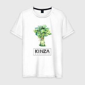 Мужская футболка хлопок с принтом KINZA в Тюмени, 100% хлопок | прямой крой, круглый вырез горловины, длина до линии бедер, слегка спущенное плечо. | kenzo | kinza | антибренд | бренд | кензо | кинза | пародии