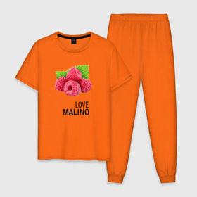 Мужская пижама хлопок с принтом LOVE MALINO в Тюмени, 100% хлопок | брюки и футболка прямого кроя, без карманов, на брюках мягкая резинка на поясе и по низу штанин
 | love moschino | антибренд | бренд | лав малино | лав москино | малино | пародии