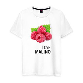 Мужская футболка хлопок с принтом LOVE MALINO в Тюмени, 100% хлопок | прямой крой, круглый вырез горловины, длина до линии бедер, слегка спущенное плечо. | love moschino | антибренд | бренд | лав малино | лав москино | малино | пародии