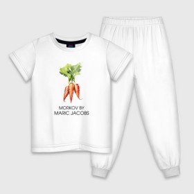 Детская пижама хлопок с принтом MORKOV BY MARIC JACOBS в Тюмени, 100% хлопок |  брюки и футболка прямого кроя, без карманов, на брюках мягкая резинка на поясе и по низу штанин
 | jacobs mark | morkov | антибренд | бренд | пародии